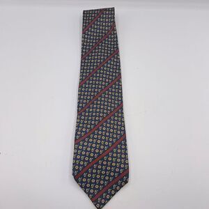 VERSACE CLASSIC V2 Navy Blue and Yellow Floral Pattern Silk Necktie